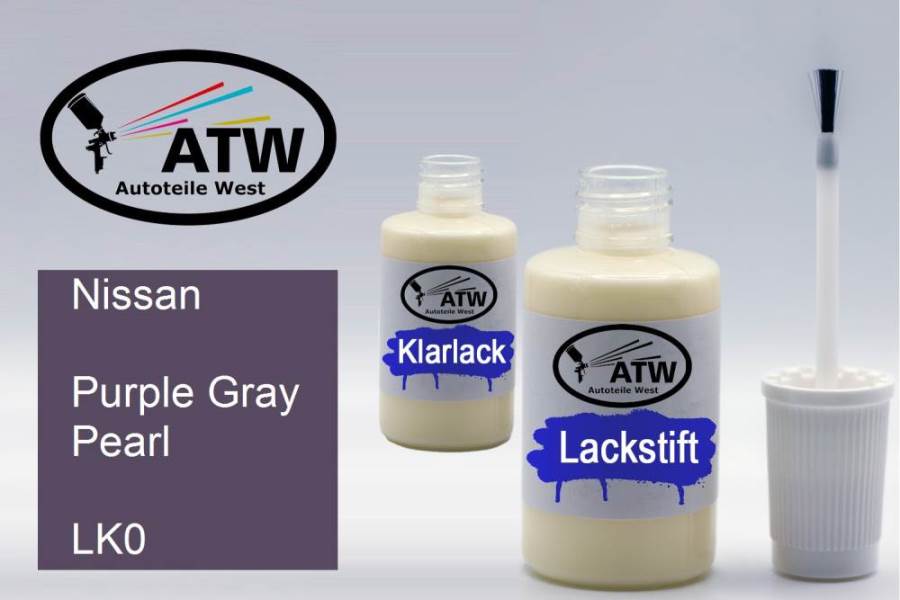 Nissan, Purple Gray Pearl, LK0: 20ml Lackstift + 20ml Klarlack - Set, von ATW Autoteile West.